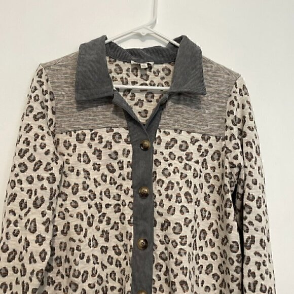 UMGEE Cream Ivory Gray Colorblock Leopard Animal Oversized Shacket Shirt Jacket - Picture 5 of 15